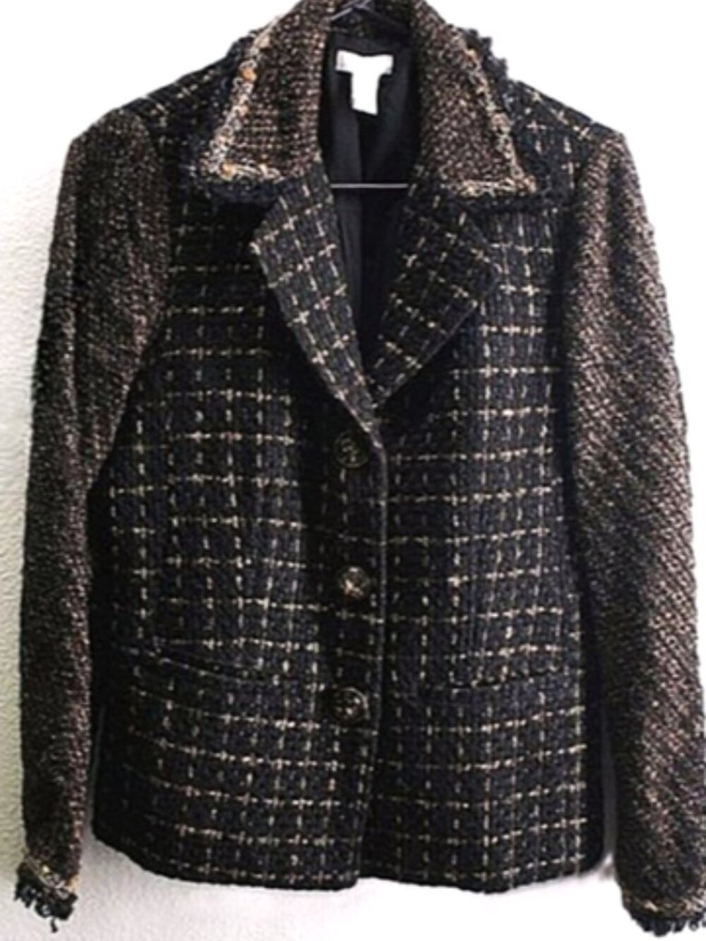 Chico's Brown Tweed Fringe Blazer size 0
